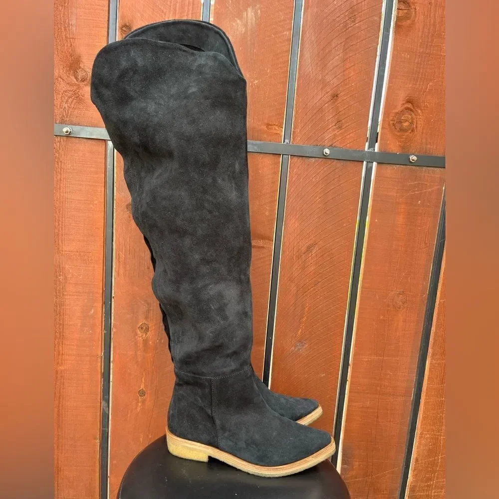 Free People Banks Over-The-Knee Boots Black Suede